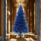 7 ft Blue Canadian Pine Christmas Tree with Hinged Branches and Metal Stand